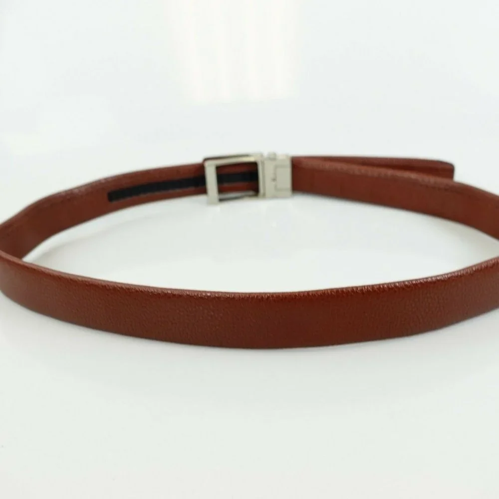 Belt‎ Mens Leather Brown Black Classic ONE SIZE Adjustable Box Silver Buckle